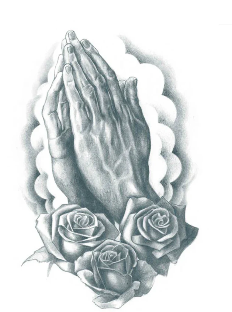 Tattooed Now! Realistic Praying Hands with Roses